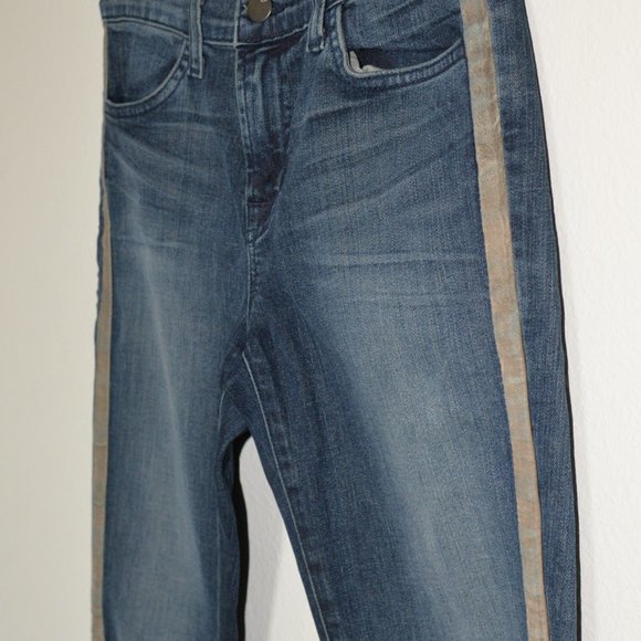 J Brand Kacie Mid Rise Tuxedo Stripe Leather Side Stripe Skinny Jeans | 27 - Picture 8 of 9